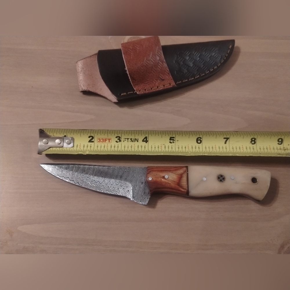 New Men's Damascus Steel Blade Hunting Knife With Sheath - Picture 7 of 10